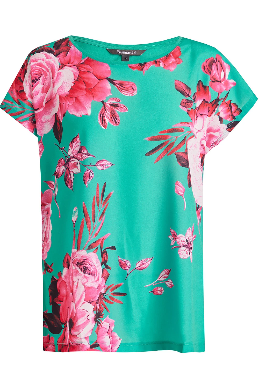 Short Sleeve Large Rose Print Woven Top - Image 2