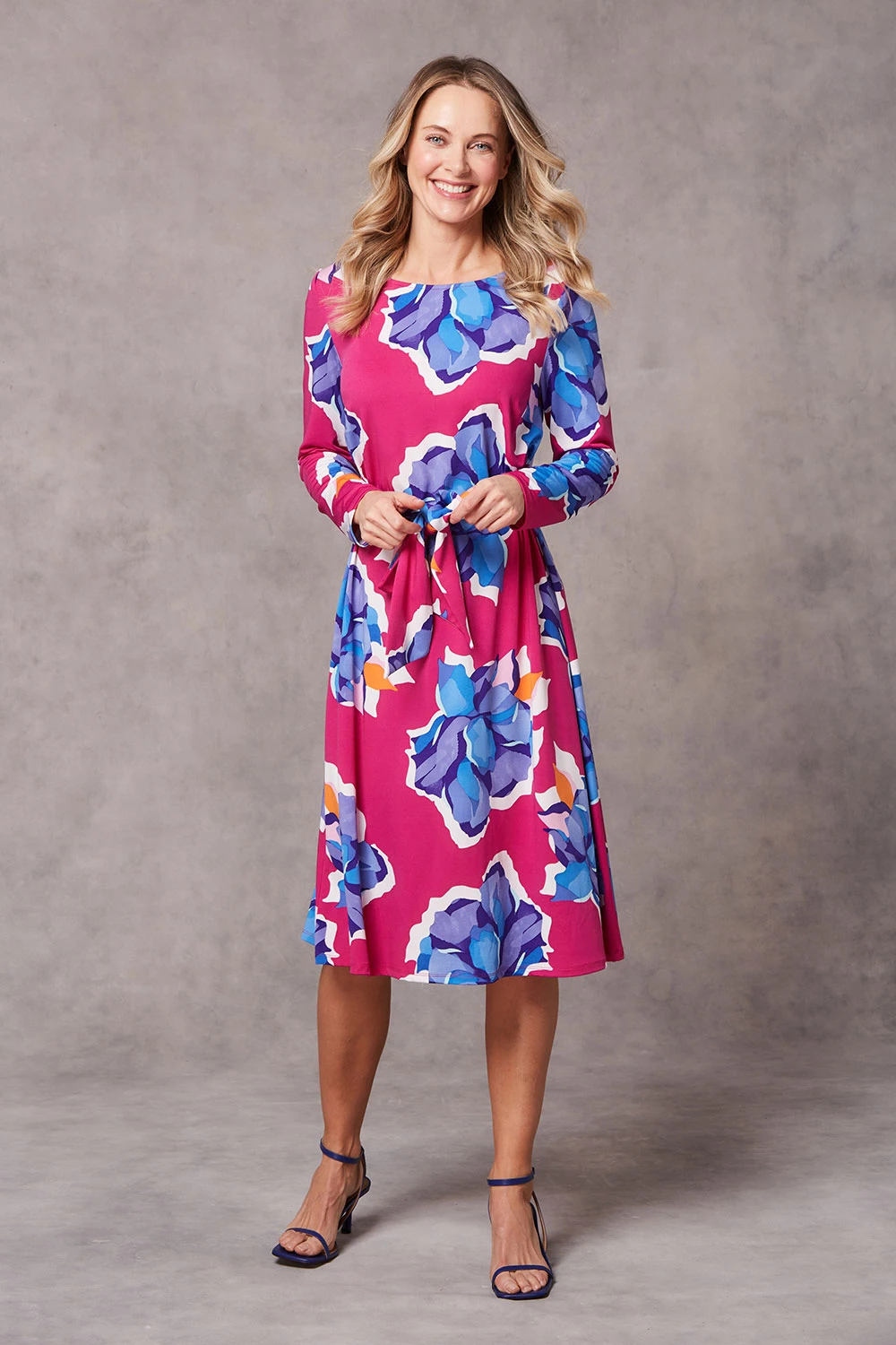 Large Floral Print Belted Dress
