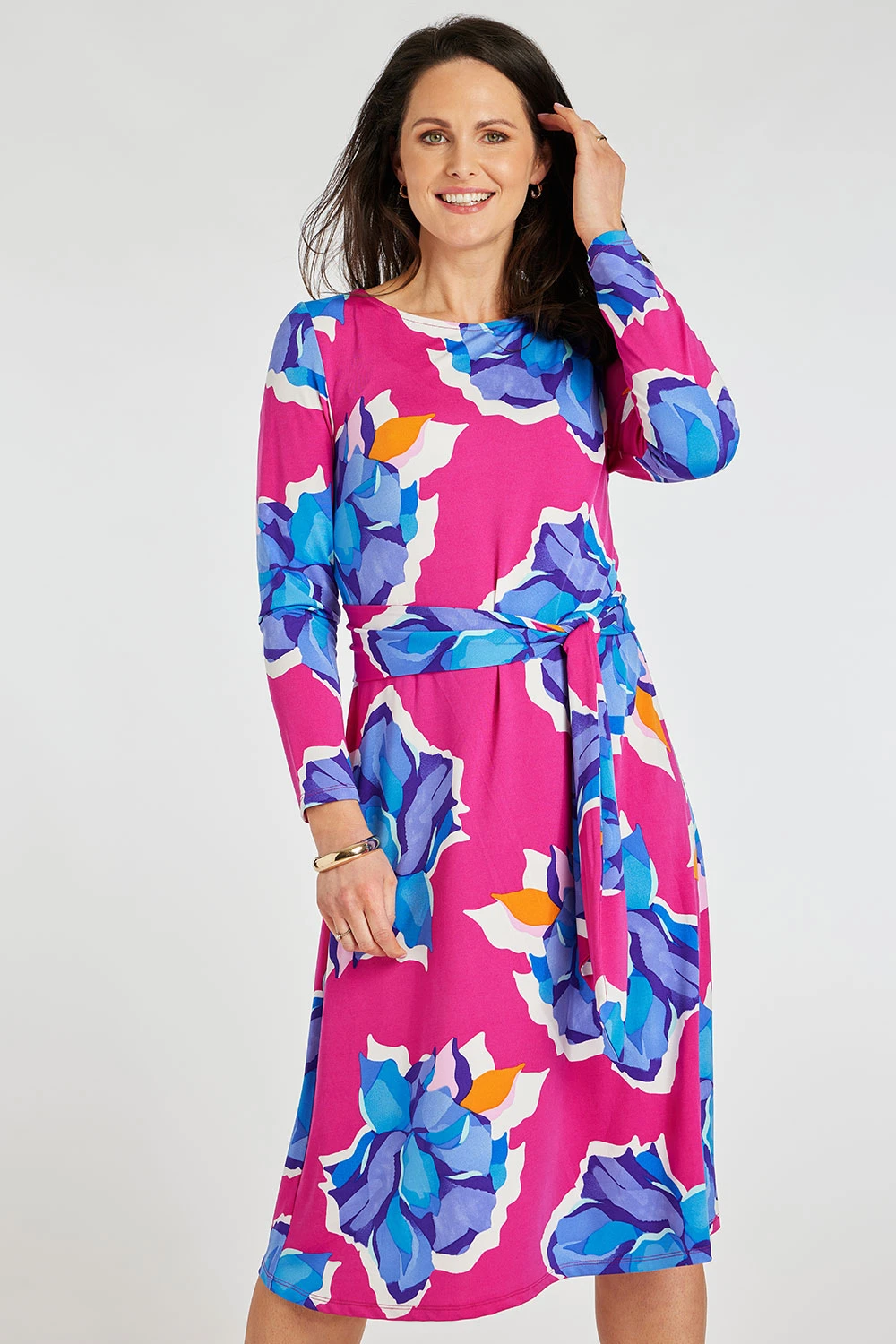 Large Floral Print Belted Dress - Image 6