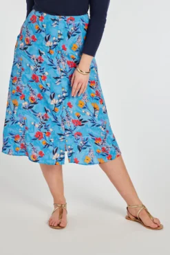 Floral Print Button Through Skirt