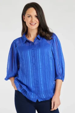 Plain Balloon Sleeve Drop Hem Blouse