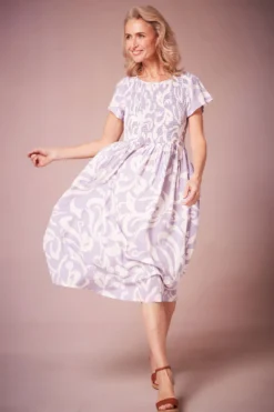 Paisley Mono Swirl Shirred Bodice Dress