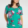 Short Sleeve Square Neck Floral Print Linen Top