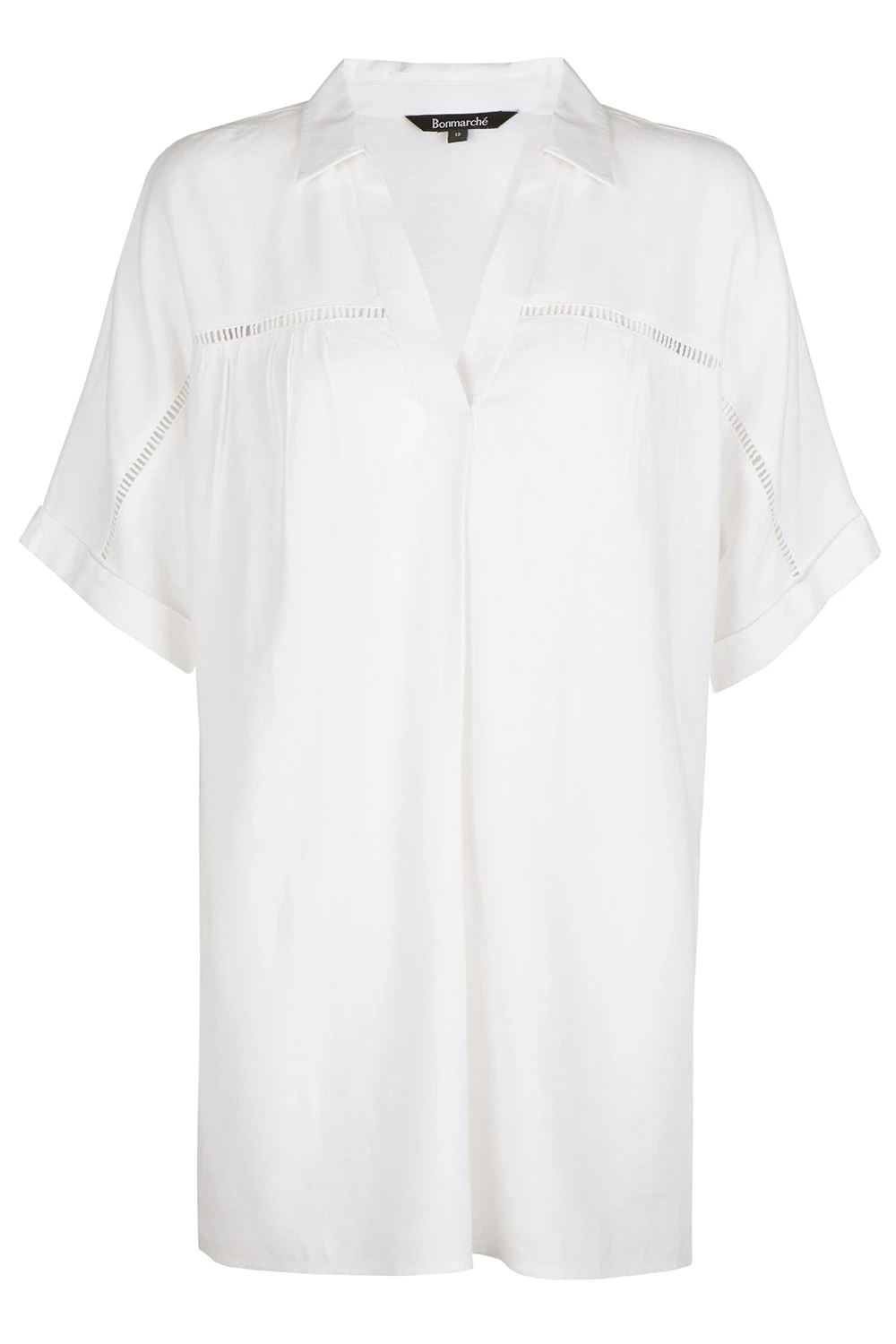 Short Sleeve Notch Neck Collared Plain Linen Tunic - Image 2