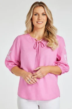 Short Sleeve Embroidered Linen Top