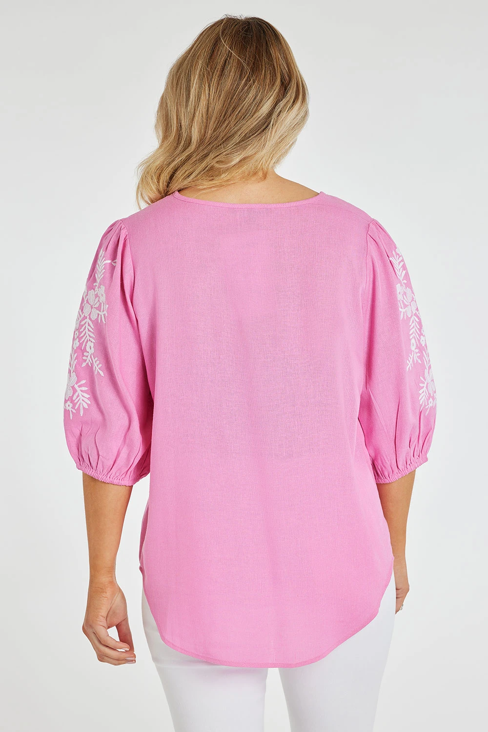 Short Sleeve Embroidered Linen Top - Image 4