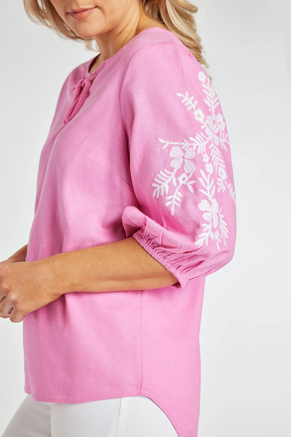 Short Sleeve Embroidered Linen Top - Image 6
