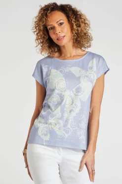 Short Sleeve Three Butterflies Design Top