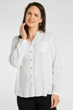 Long Sleeve Collared Button Through Linen Shirt