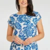 Short Sleeve Folk Floral Woven Front Tunic