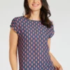 Short Sleeve Tile Print Woven Front Tunic