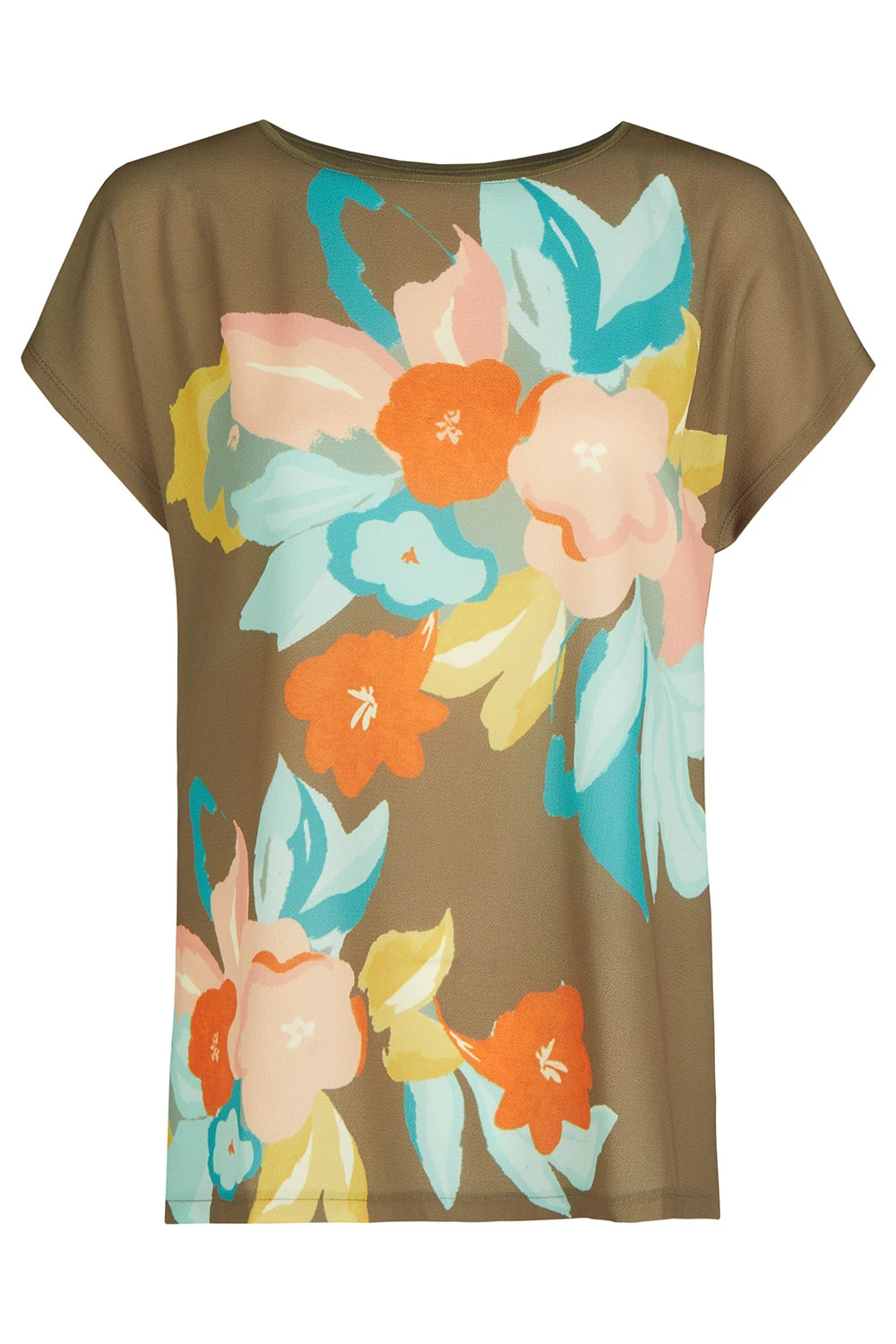 Short Sleeve Floral Placement Woven Front Top - Image 2