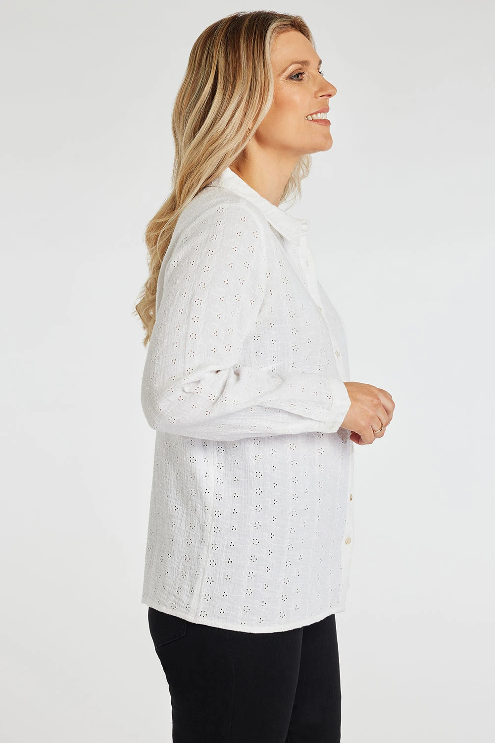 Long Sleeve Broderie Button Through Shirt - Image 6