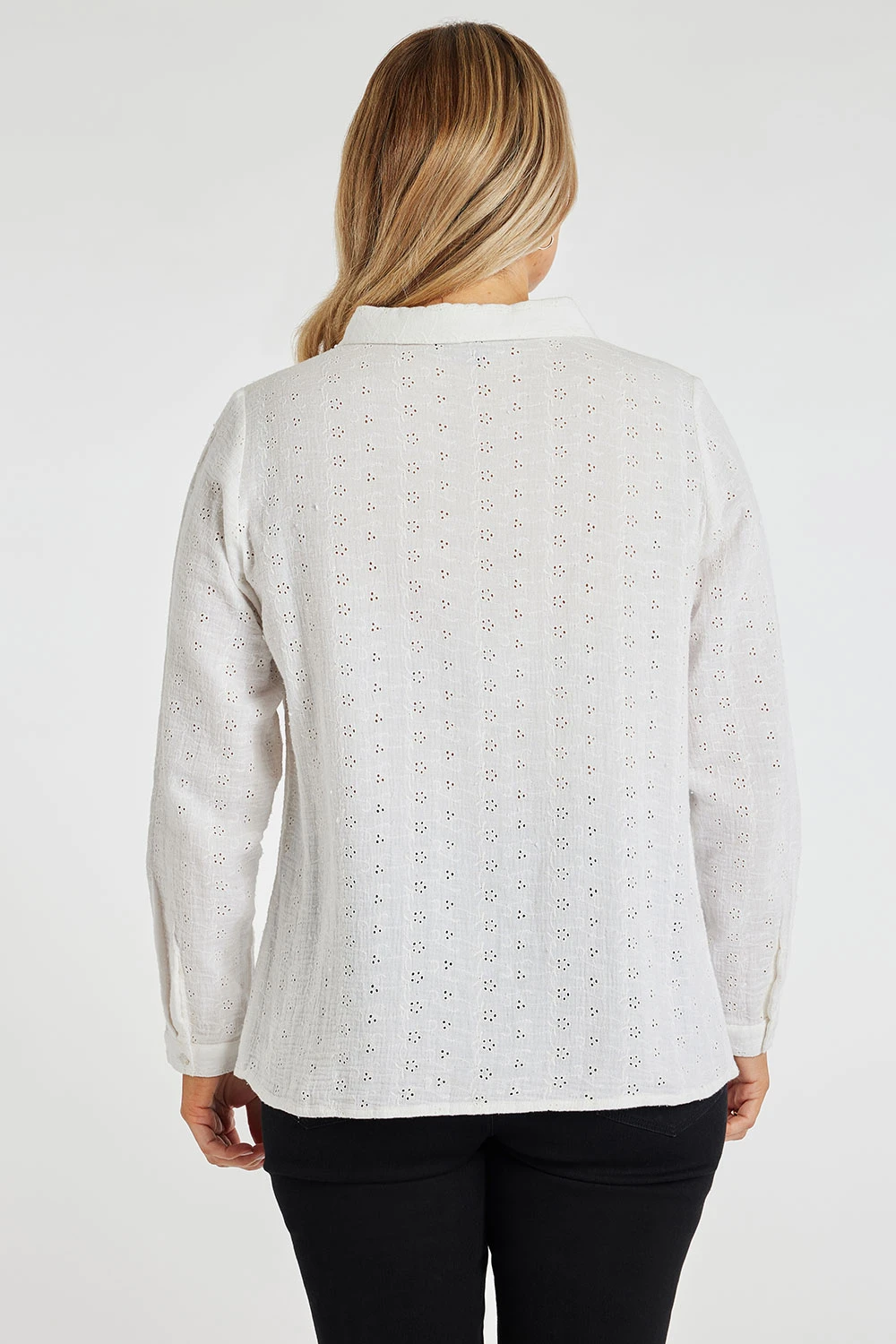 Long Sleeve Broderie Button Through Shirt - Image 5