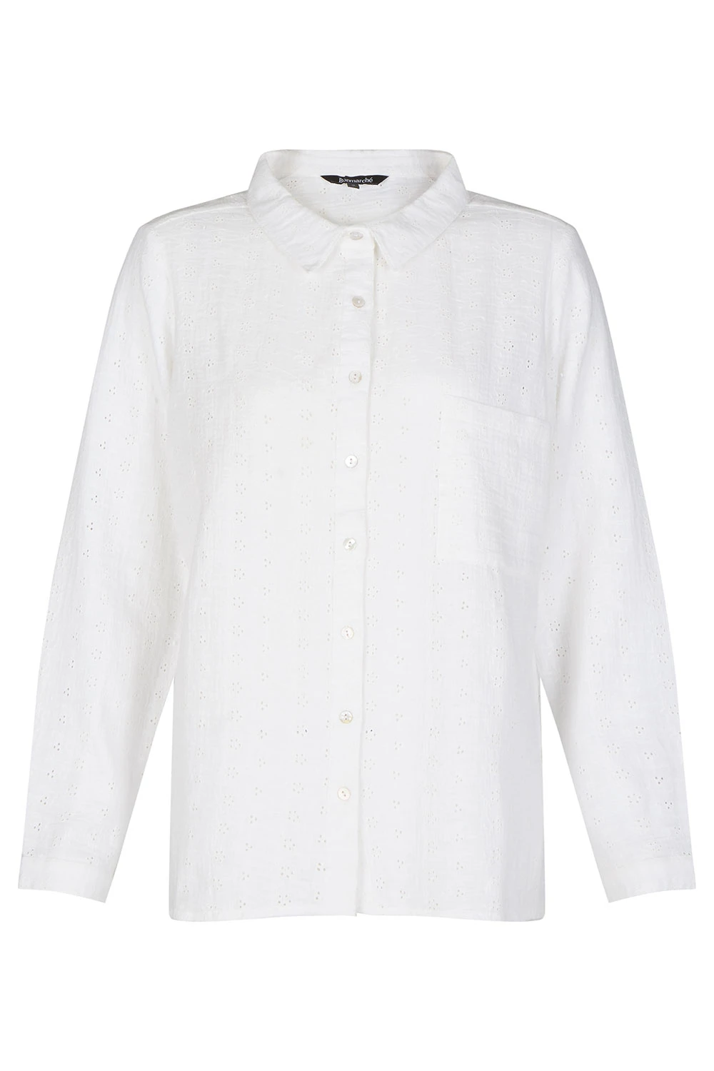 Long Sleeve Broderie Button Through Shirt - Image 2