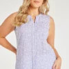 Sleeveless Gingham Button Through Shirt