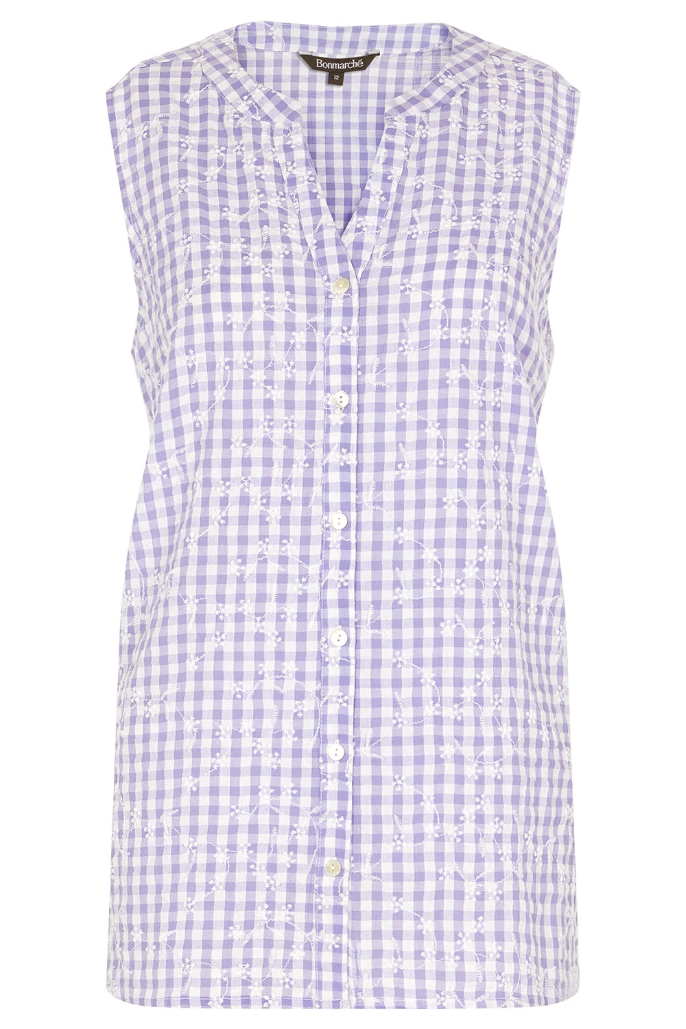 Sleeveless Gingham Button Through Shirt - Image 2