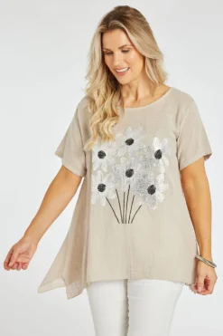 Short Sleeve Floral Bunch Placement Print Top
