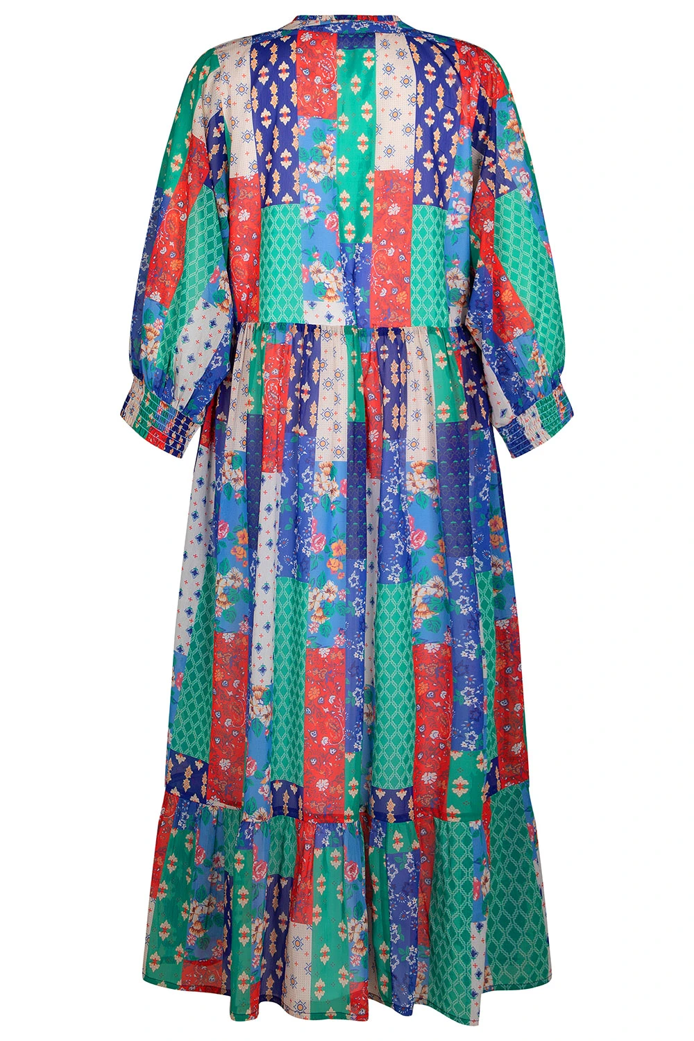 Patchwork Smock Maxi Dress With Shirred Cuffs - Image 3