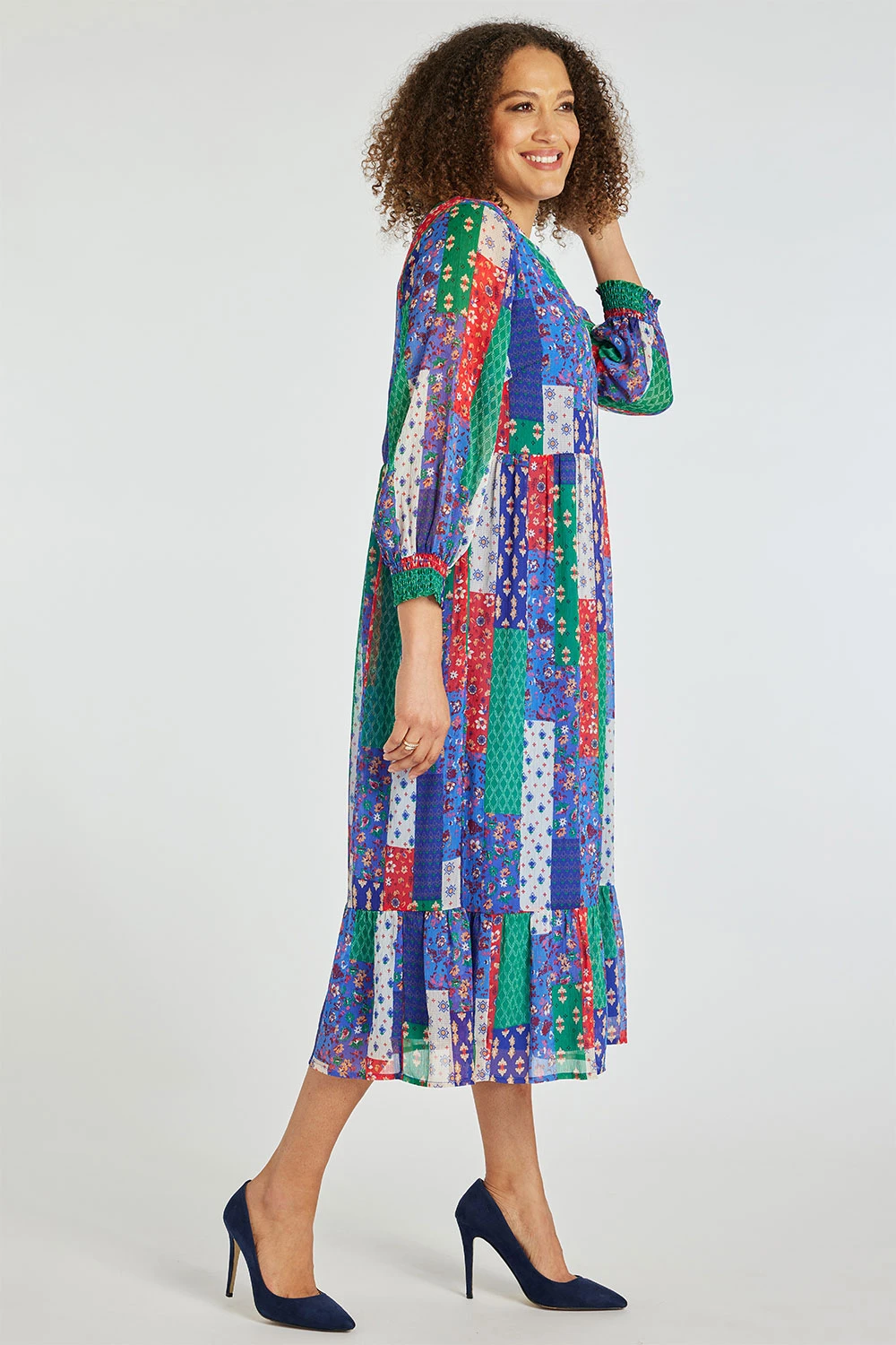 Patchwork Smock Maxi Dress With Shirred Cuffs - Image 12