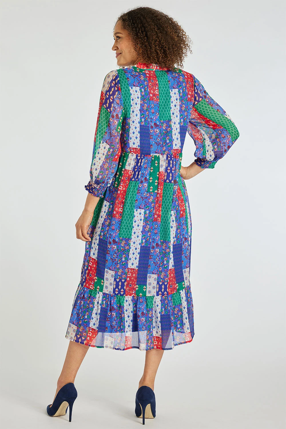 Patchwork Smock Maxi Dress With Shirred Cuffs - Image 11