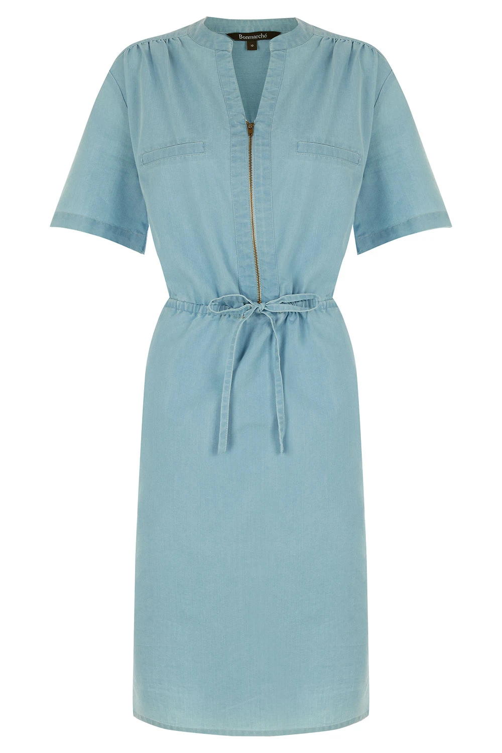 Short Sleeve Chambray Dress With Zip Detail - Image 2