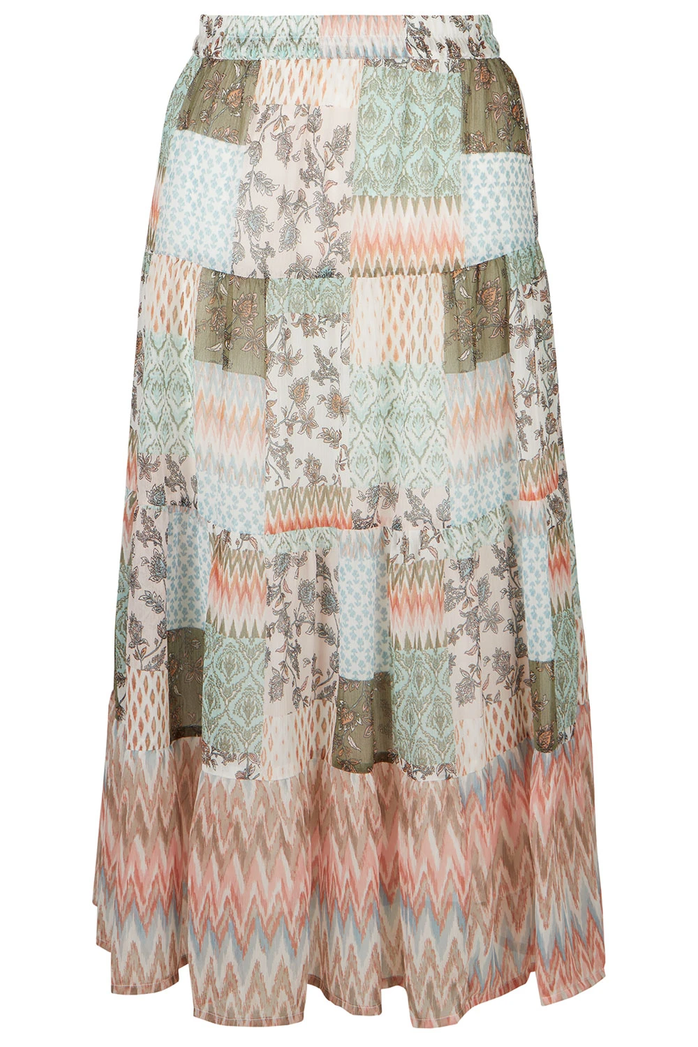 Multi Patchwork Printed Chiffon Skirt - Image 3
