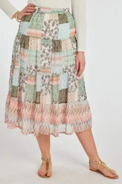 Multi Patchwork Printed Chiffon Skirt