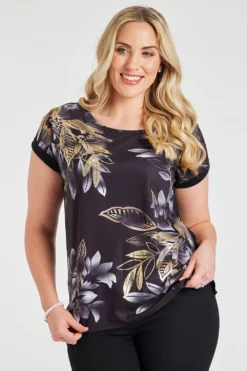 Short Sleeve Floral Woven Front Top