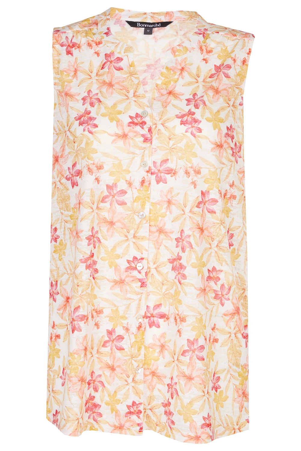 Sleeveless Tropical Ditsy Print Burnout Button Through Shirt - Image 2