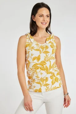 Sleeveless Knot Shoulder Mono Leaf Vest