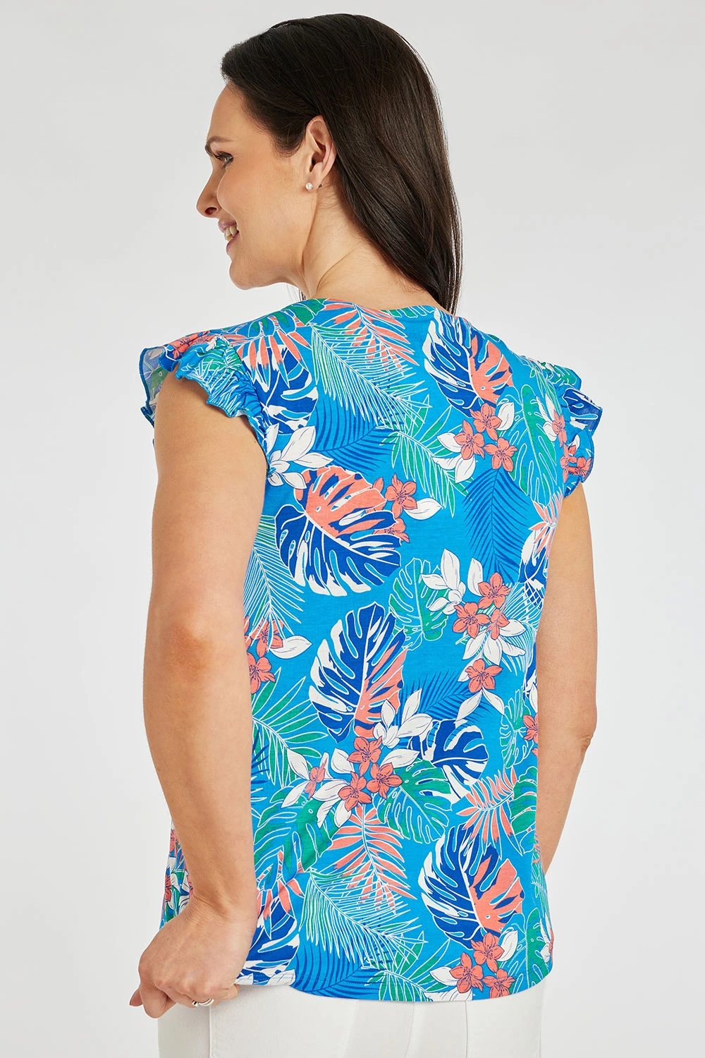 Sleeveless Tropical Print Vest With Frill Detail - Image 4
