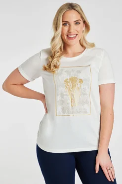 Short Sleeve Elephant T-Shirt With Shirred Shoulders