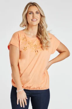 Short Sleeve Broderie Bubble Hem T-Shirt