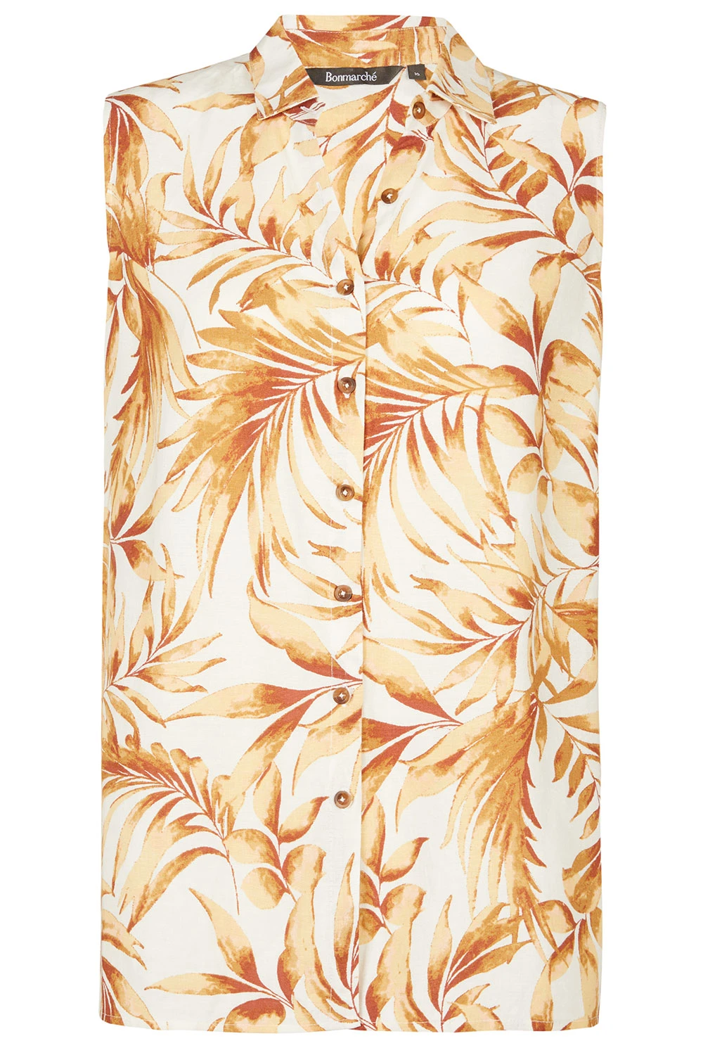 Sleeveless Tropical Leaf Linen Shirt