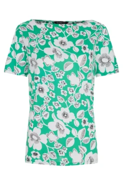 Short Sleeve Retro Floral Boat Neck T-Shirt