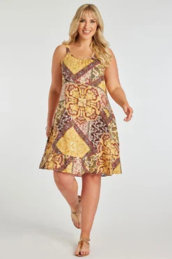 Patchwork Print Frill Hem Sundress