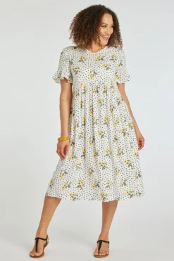 Spot And Daisy Print Tiered Dress