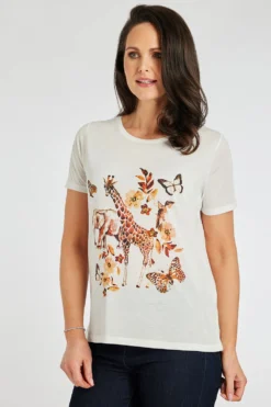 Short Sleeve Animal And Floral Design T-Shirt