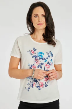 Short Sleeve Floral Butterfly Print T-Shirt