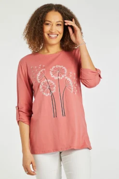 3/4 Sleeve Dandelion Print Top
