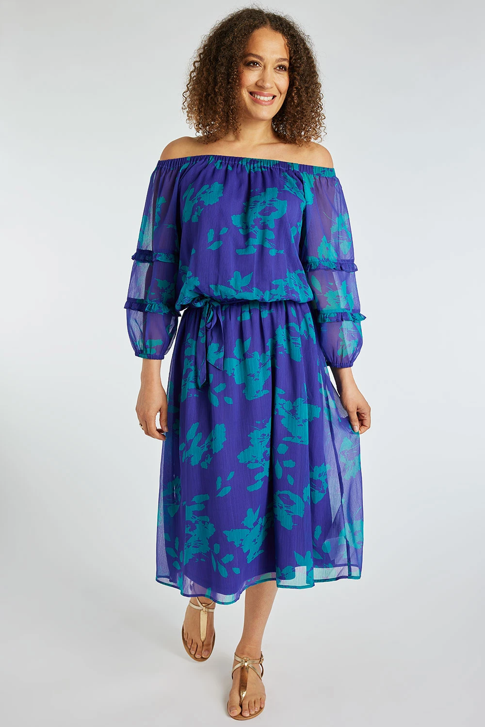 Bardot Dress With Ruffle Trim Sleeves - Image 7