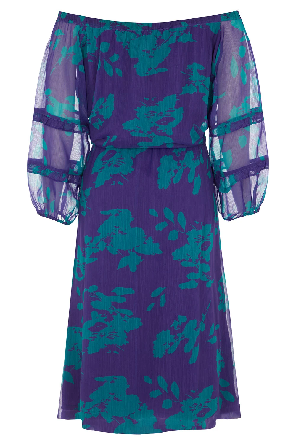 Bardot Dress With Ruffle Trim Sleeves - Image 3