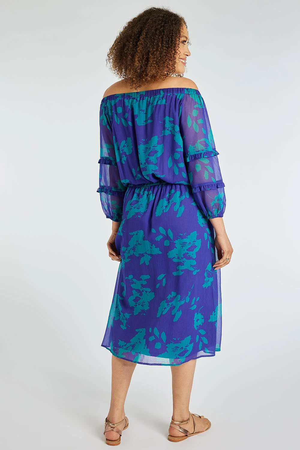 Bardot Dress With Ruffle Trim Sleeves - Image 8