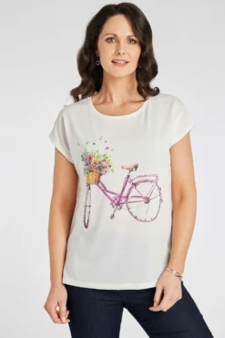 Short Sleeve Flower Bike Print T-Shirt