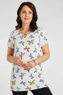 Spaced Butterfly Tunic With Keyhole Detail
