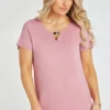 Short Sleeve Plain Tunic With Keyhole Detail