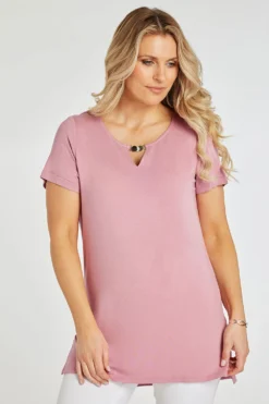 Short Sleeve Plain Tunic With Keyhole Detail