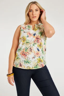 Sleeveless Tropical Broderie Top