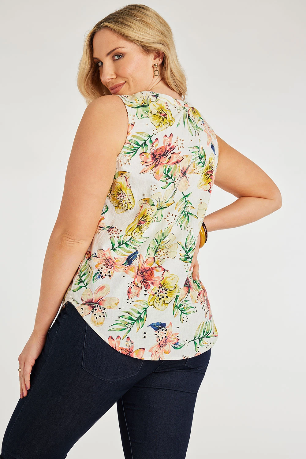 Sleeveless Tropical Broderie Top - Image 4